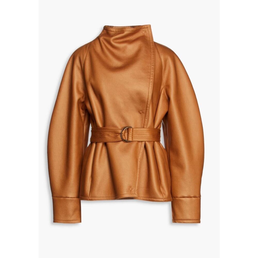LVIR Belted Faux Leather Jacket Brown Size M